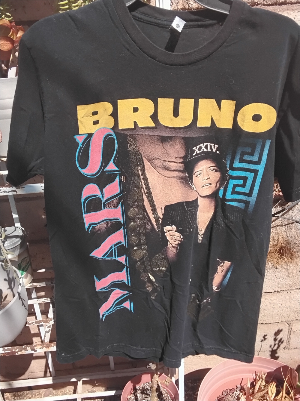 Next Level Apparel Black Bruno Mars Graphic Tee with Yellow and Teal Print